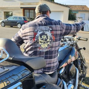 Veste grise FBF logo 3 cranes Fédération des Bikers de France, SURCHEMISE À CARREAUX DOUBLÉE SHERPA