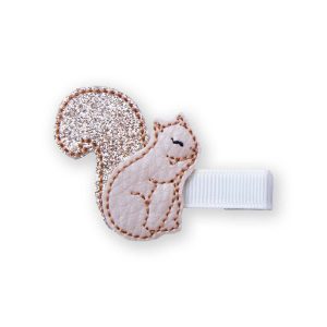 Barrette enfant – Écureuil brodé queue pailletée or