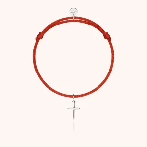 Bracelet Cordon Charms Symbolic Croix - or blanc 750/1000