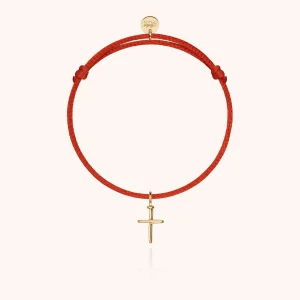 Bracelet Cordon Charms Symbolic Croix - or jaune laminé