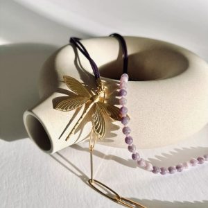 Collier Libellule daim *Lepidolite
