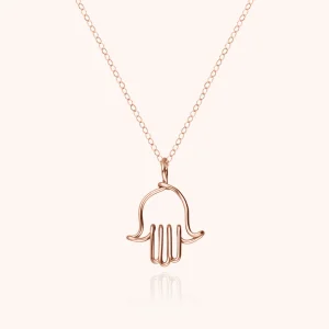 Collier Charms Symbolic Main de Fatma - or rose laminé