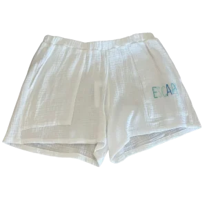 GAUZE CAMP SHORT WHITE W/ "ESCAPE" EMBROIDERY