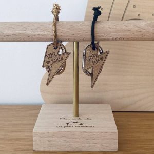 Porte-clés en bois – Super Papa et Super Maman