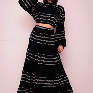 METALLIC STRIPED BOHO SKIRT