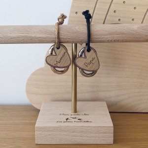 Porte-clés en bois – Cœur Papa et Cœur Maman
