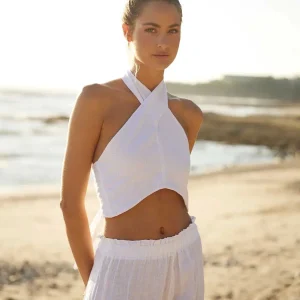 WATER LILY LINEN WRAP TOP
