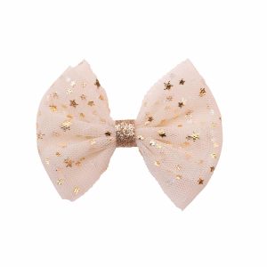 Barrette noeud tulle ivoire étoilé