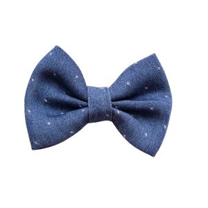 Barrette noeud jean foncé pois blanc