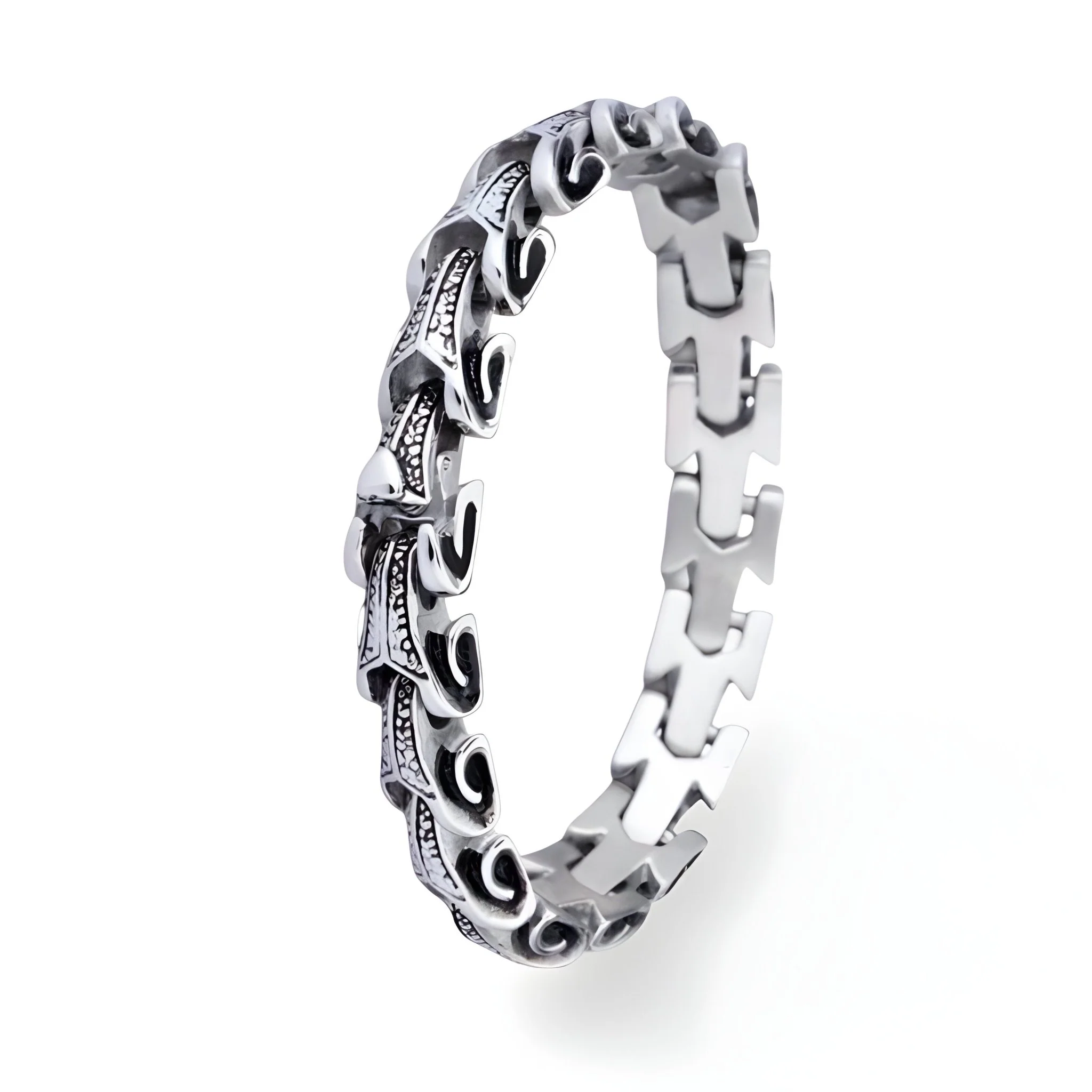 Bracelet acier inoxydable pour homme, aspect serpent, modèle Anatole