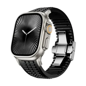 Bracelet Apple Watch sport en silicone découpable, design texturé, boucle ajustable double, confort optimal pour Apple Watch, modèle Sadio