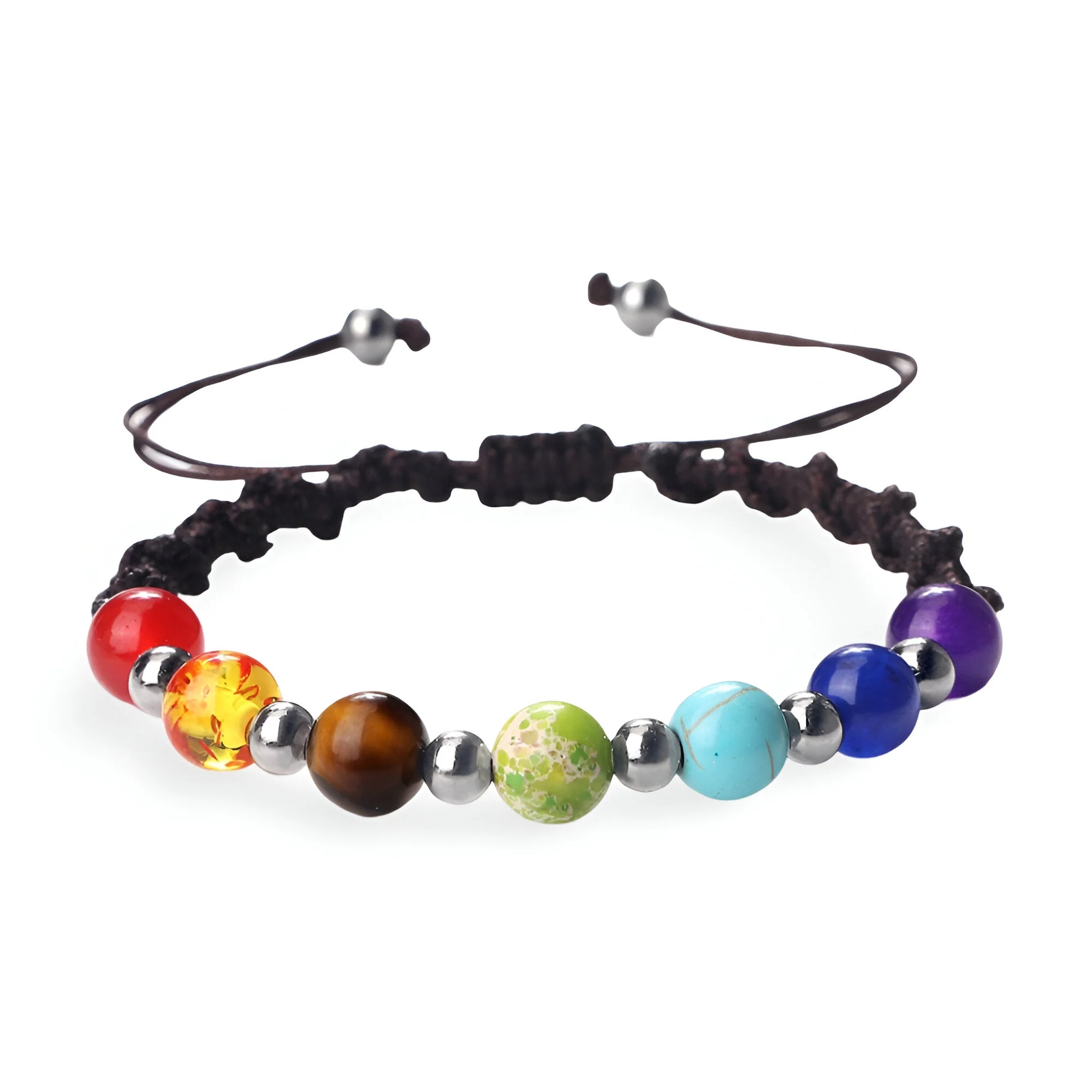 Bracelet aux 7 chakras, en corde et pierres naturelles, mixte, modèle Ojna – Image 5