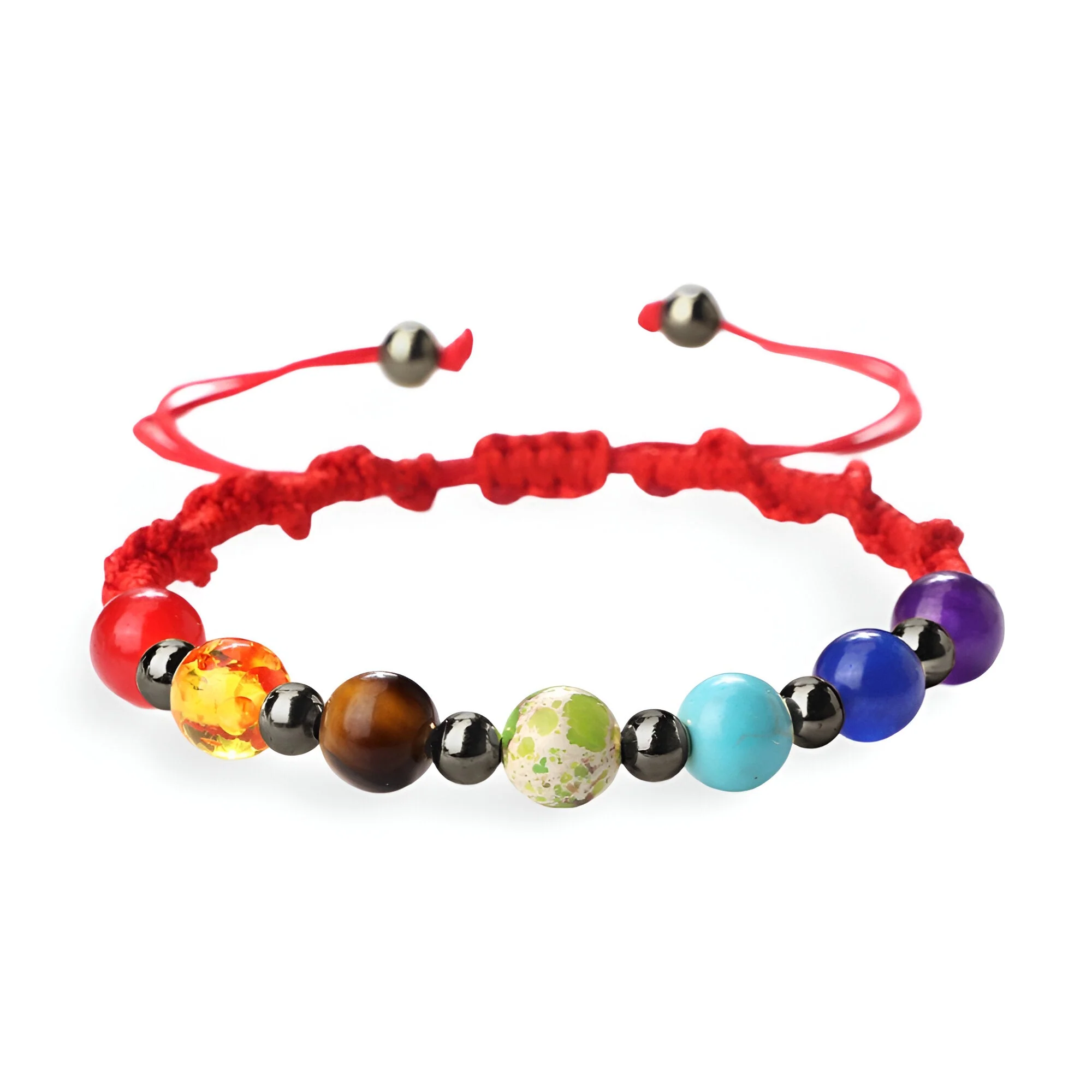 Bracelet aux 7 chakras, en corde et pierres naturelles, mixte, modèle Ojna – Image 8