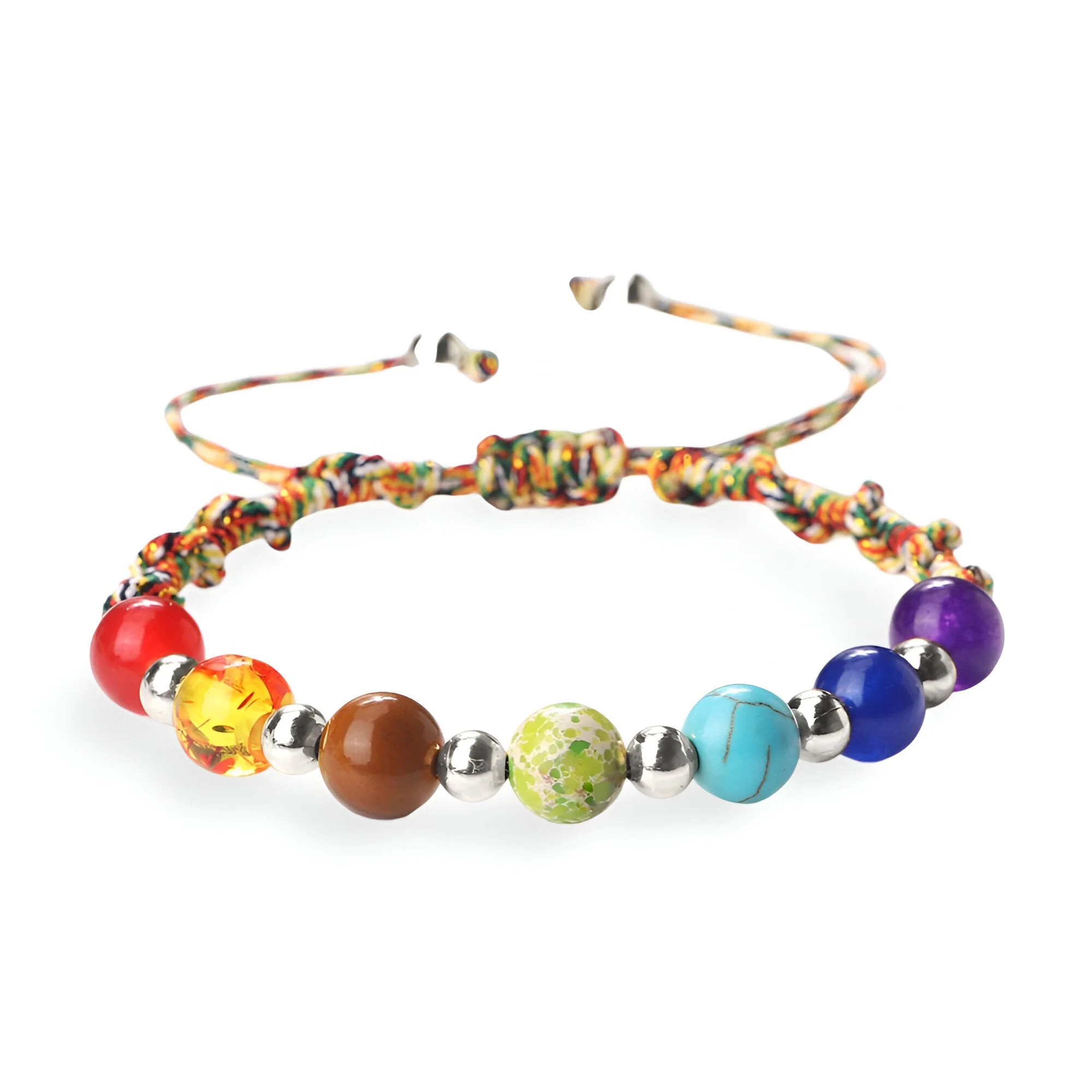 Bracelet aux 7 chakras, en corde et pierres naturelles, mixte, modèle Ojna – Image 7