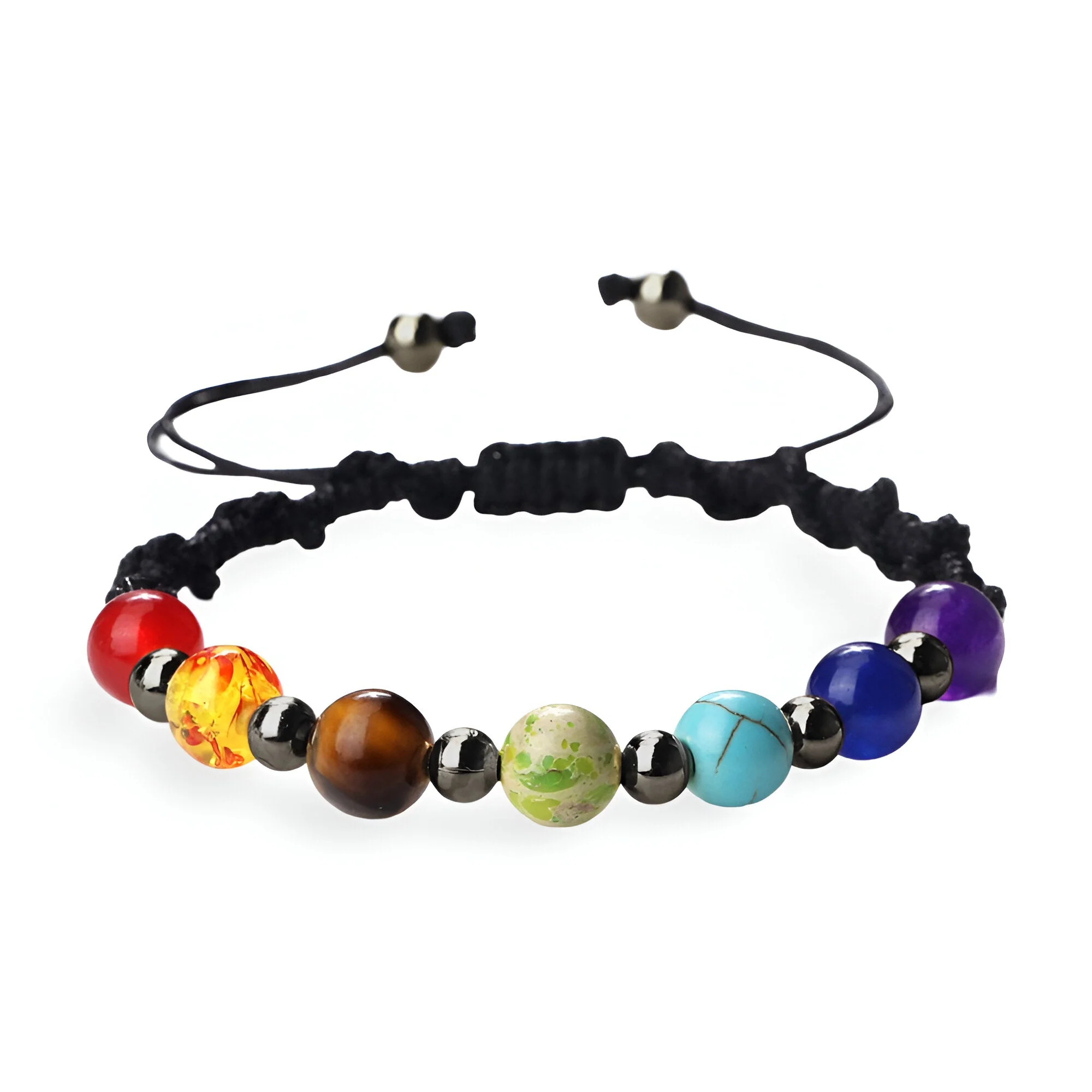 Bracelet aux 7 chakras, en corde et pierres naturelles, mixte, modèle Ojna