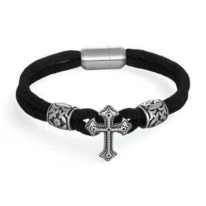 Bracelet cordon en coton, croix chrétienne en acier inoxydable, modèle Toreto