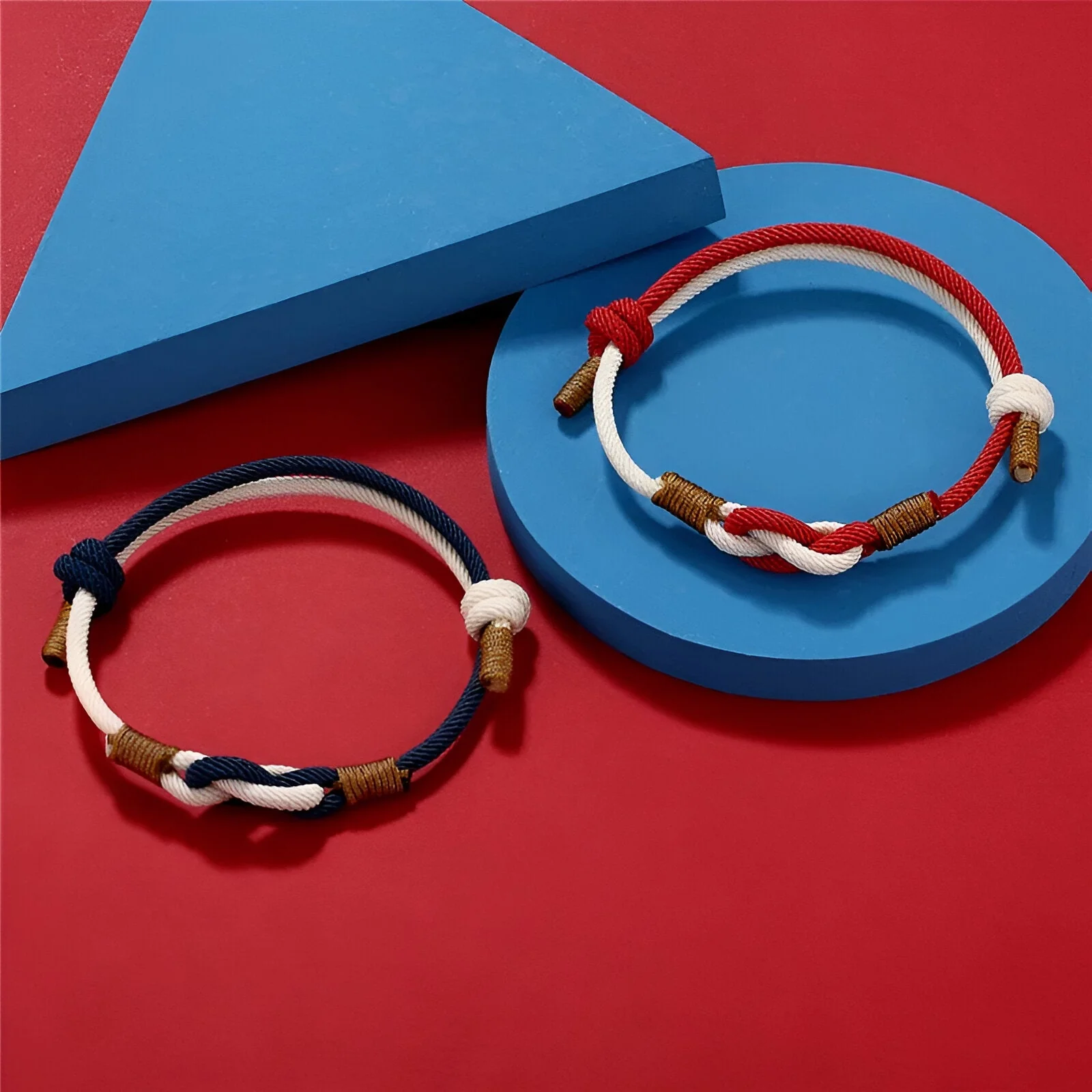 Bracelet cordon mixte, bi-colore, à noeud central, modèle Mirwa – Image 3