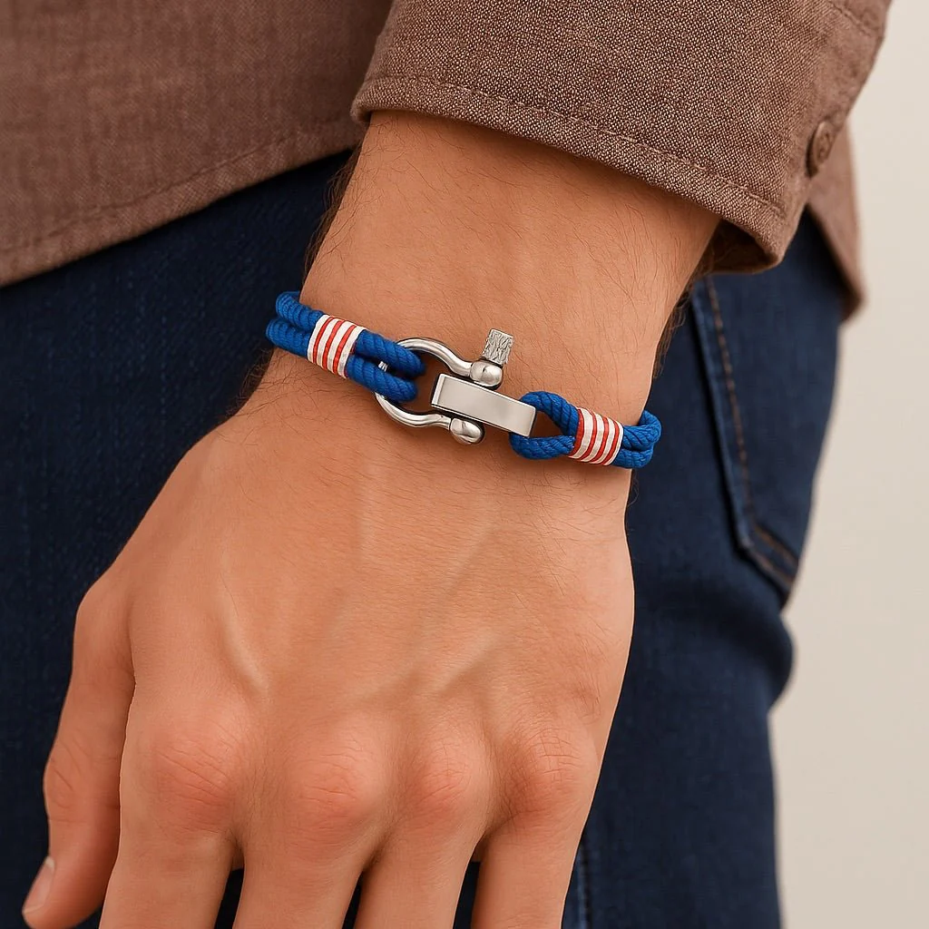 Bracelet cordon personnalisable, manille en acier inoxydable, modèle Kenny – Image 2