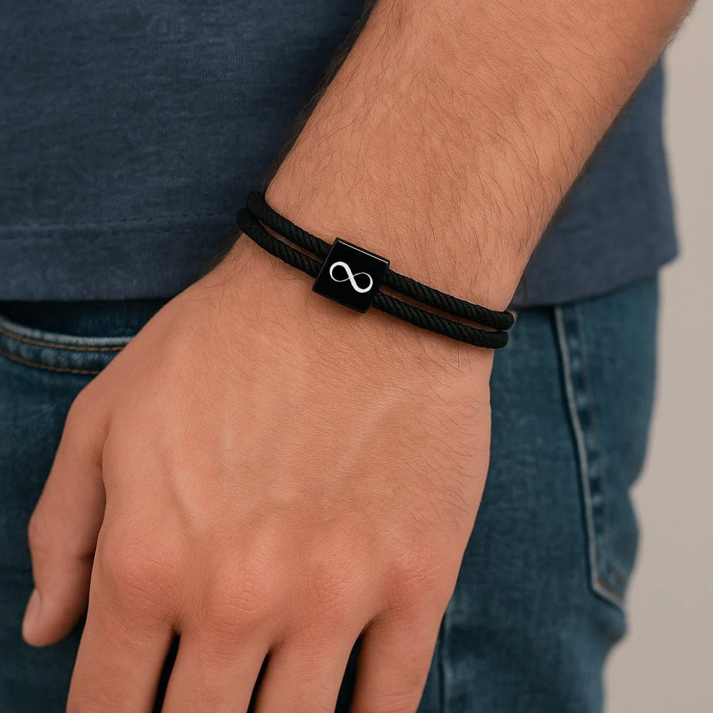 Bracelet cordon signe infini, plaque en acier inoxydable, ajustable, modèle Birmel – Image 2