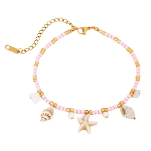 Bracelet de cheville, d'été, coquillage et étoile de mer, en résine et acier inoxydable, pour femme, modèle Alimi