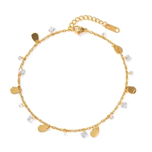Bracelet de cheville, en acier inoxydable, double rang, orné de cristal, pour femme, modèle Scarla