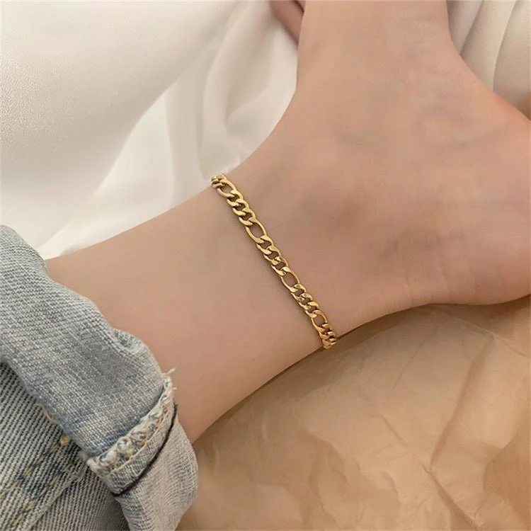 Bracelet de cheville, en acier inoxydable, maille figaro, pour femme, modèle Olime – Image 5