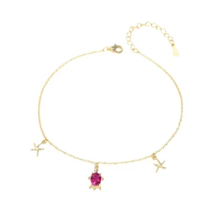 Bracelet de cheville, en argent sterling, tortue et étoiles de mer, pour femme, modèle Akabe