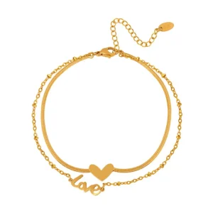 Bracelet de cheville, en titane, cœur et love, pour femme, modèle Lova