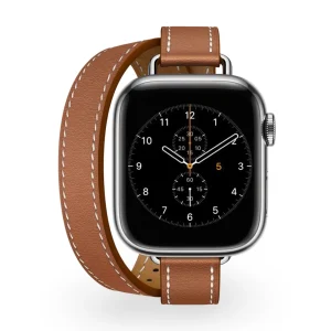Bracelet Apple Watch, en cuir, à double tour, pour femme, modèle Ermione