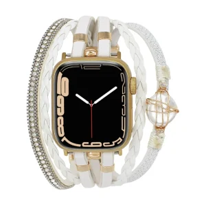 Bracelet de montre connectée multi-rangs, Apple Watch, doré et perle d'eau douce, pour femme, modèle Arix