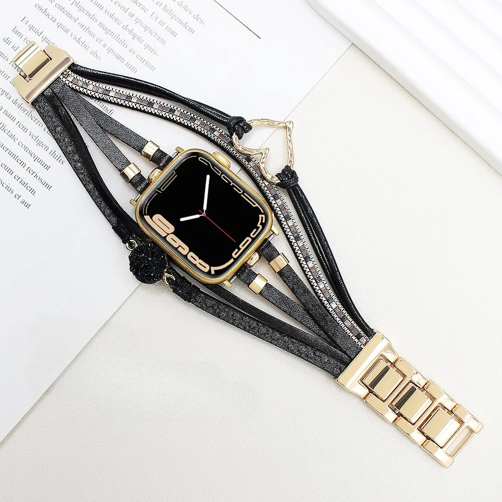 Bracelet de montre connectée multi-rangs, Apple Watch, orné d'un cœur et d'une pierre, pour femme, modèle Lazara – Image 8