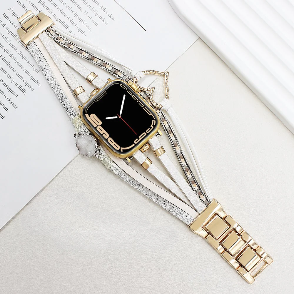 Bracelet de montre connectée multi-rangs, Apple Watch, orné d'un cœur et d'une pierre, pour femme, modèle Lazara – Image 3