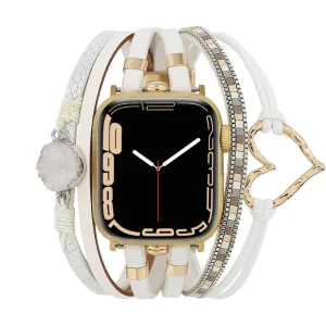 Bracelet de montre connectée multi-rangs, Apple Watch, orné d'un cœur et d'une pierre, pour femme, modèle Lazara