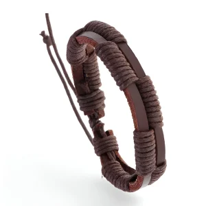 Bracelet double en cuir, aux détails cirés, pour homme, modèle Drew
