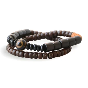 Bracelet en bois d'ébène noir et obsidienne, look naturel, mixte, modèle Eldin