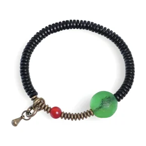 Bracelet en bois d'ébène noir et verre coloré, allure subtile, pour femme, modèle Almina