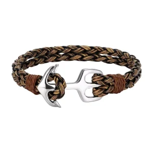 Bracelet en cuir marin, ancre en acier inoxydable, cuir tressé, modèle Keen