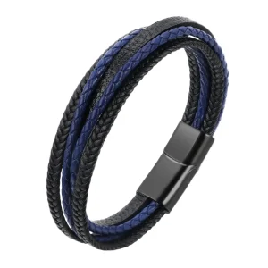 Bracelet en cuir, multi-rangs, bi-colore, modèle Adam