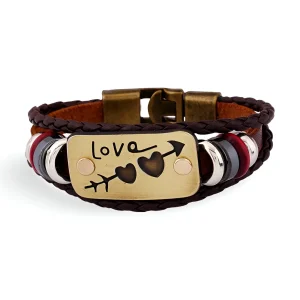 Bracelet en cuir multi-rangs, "Love", idéal pour couples, mixte, modèle Nour