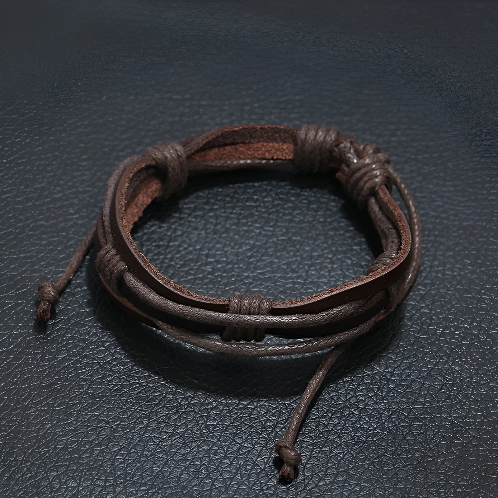 Bracelet en cuir, multi-rangs, pour homme, modèle Zéphyr – Image 5