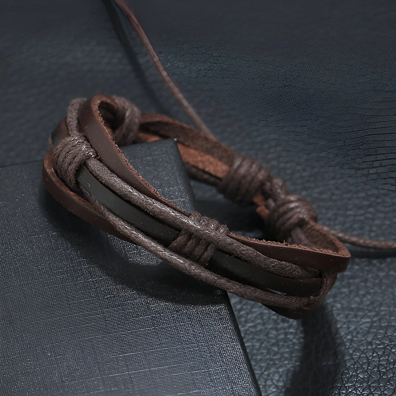 Bracelet en cuir, multi-rangs, pour homme, modèle Zéphyr – Image 4