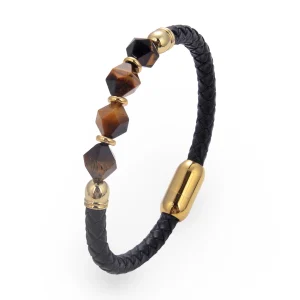 Bracelet en microfibre pour homme, orné de pierres naturelles, modèle Rolain