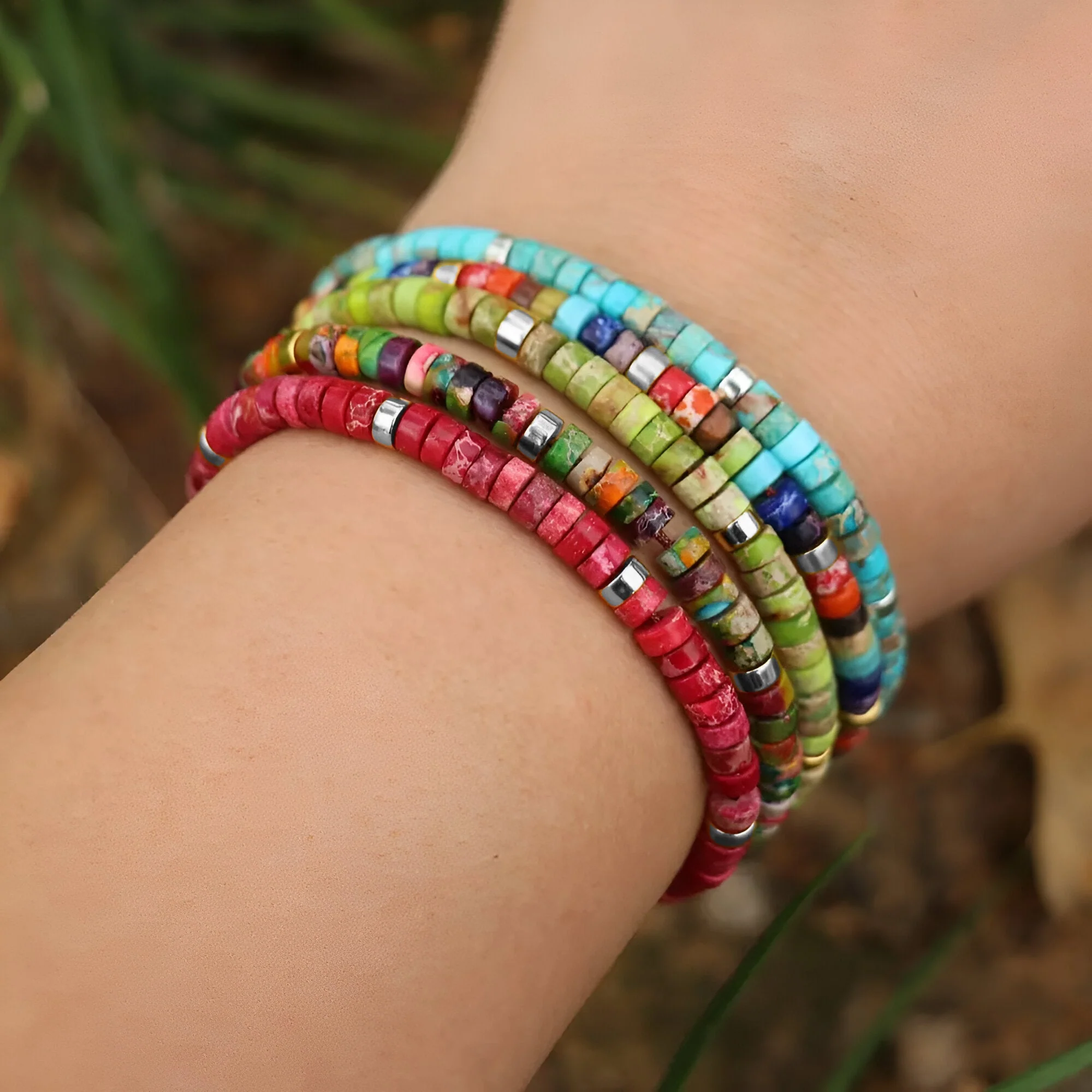 Bracelet en perles heishi, malachite, mixte, modèle Sachi – Image 4