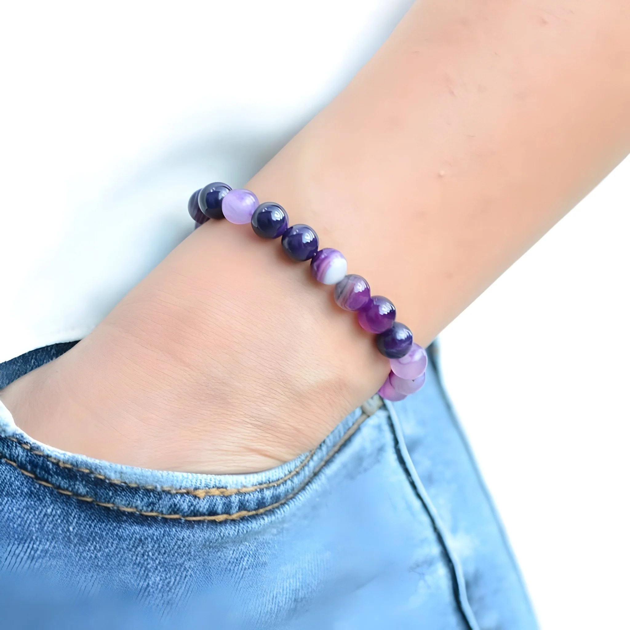 Bracelet en pierre d'agate, aux couleurs vives, mixte, modèle Marlo – Image 2