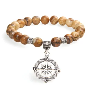 Bracelet en pierres naturelles, charm boussole, pour homme, modèle Bear