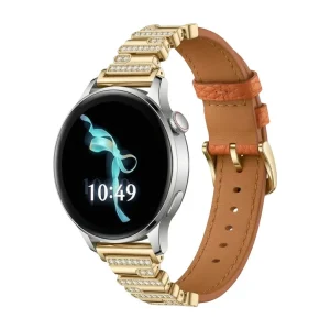 Bracelet en simili vegan pour montre connecté compatible Samsung / Huawei / Ice Watch / Garmin, doré strass élégant, modèle Dolcia