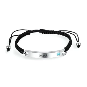 Bracelet gourmette personnalisée, style cordon avec pierre de zirconium, mixte, modèle Emery
