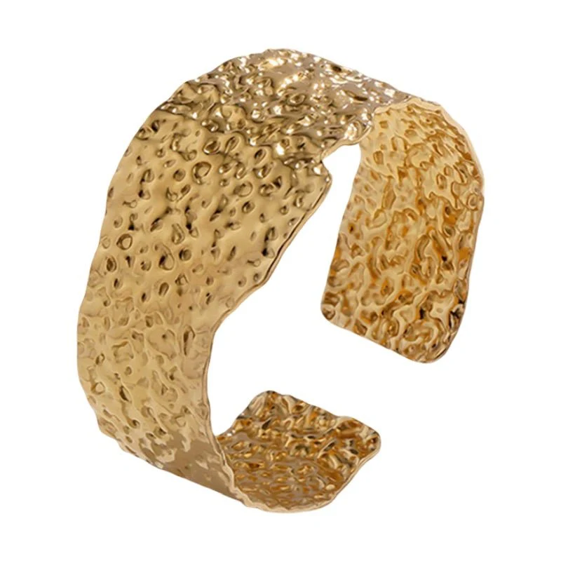 Bracelet manchette doré, chic effet texturé, en acier inoxydable, modèle Myris