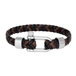 Bracelet mousqueton cuir tressé homme, fermoir acier style manille, look moderne et audacieux, 8mm de largeur, idéal pour un usage quotidien, modèle Steelorse