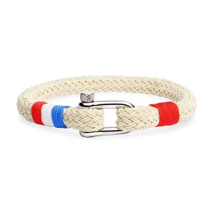 Bracelet mousqueton, en coton et acier inoxydable, pour homme, drapeau français, modèle Célestin